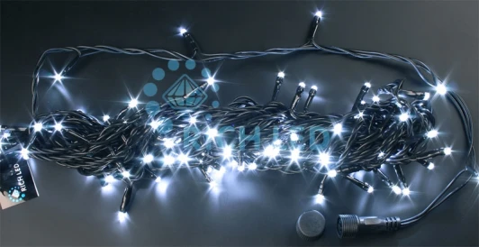 RL-S10C-24V-B/W Гирлянда светодиодная белая постоянного свечения 24B, 100 LED, провод черный, IP54 RL-S10C-24V-B/W Rich LED