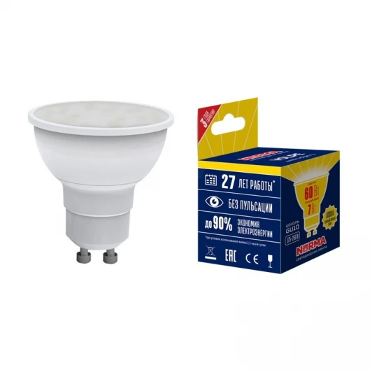 LED-JCDR-7W/WW/GU10/NR картон Лампочка светодиодная полусфера белая GU10 7W 3000K Volpe LED-JCDR-7W/WW/GU10/NR