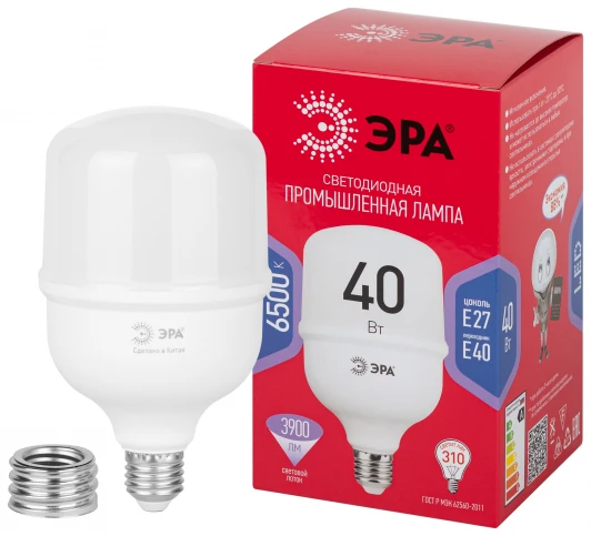 LED POWER T100-40W-6500-E27/E40 R Лампочка светодиодная E27 с переходником на E40 40W ЭРА LED POWER T100-40W-6500-E27 с переходником на E40/E40 R