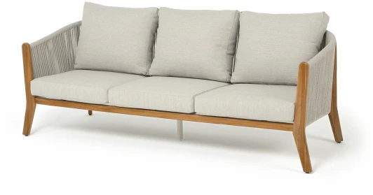 RY24039B-3S "Сидней" диван 3-местный плетеный из роупа, основание тик, каркас алюминий бежевый, роуп бежевый, ткань бежевая 4SIS арт.УТ-00009541