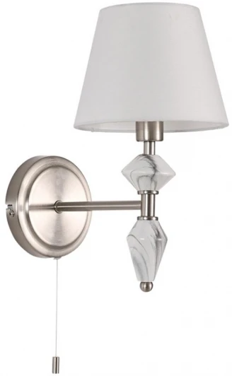8274/1W Бра с выключателем сонетка Lumion Vermont 8274/1W никель/белый/серый, металл/керамика/ткань Е14 1*40W 220V