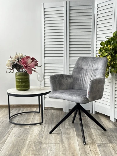 629M05295 Стул DANTE 360 град. поворот. VT5001-7 античный светло-серый, велюр без пальчиковый"/черный, DISAUR"