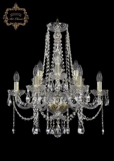 11.12.6+3.195.h-63.Gd.Sp Подвесная люстра Art Classic 11.12 11.12.6+3.195.h-63.Gd.Sp (220V, хрусталь, на цепи, подсвечник, свеча)