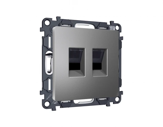 MA662110 Комплект механизма компьютерной двойной Ethernet RJ-45 розетки с автоматической защитной шторкой встраиваемый (антрацит серый) Ambrella Volt QUANT MA662110