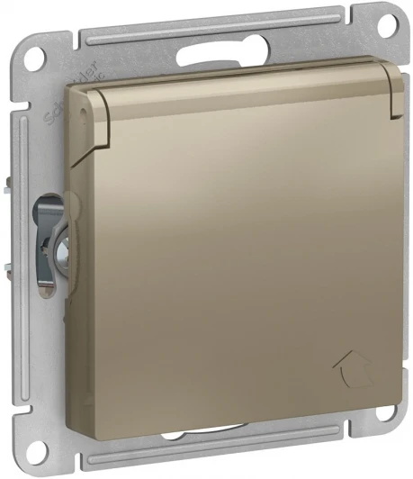 ATN000546 Розетка встраиваемая с заземлением, шторками и крышкой (шампань) Systeme Electric AtlasDesign ATN000546
