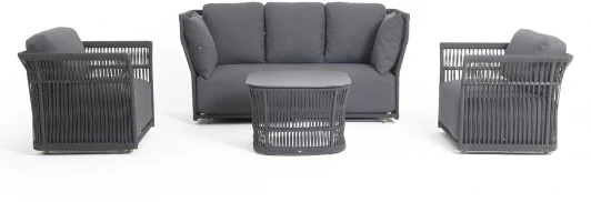LUGS3C2TJ-4-SET "Лугано" лаунж-зона 5-местная плетеная из роупа (веревки), каркас алюминиевый темно-серый, роуп темно-серый 4SIS арт.УТ-00010273