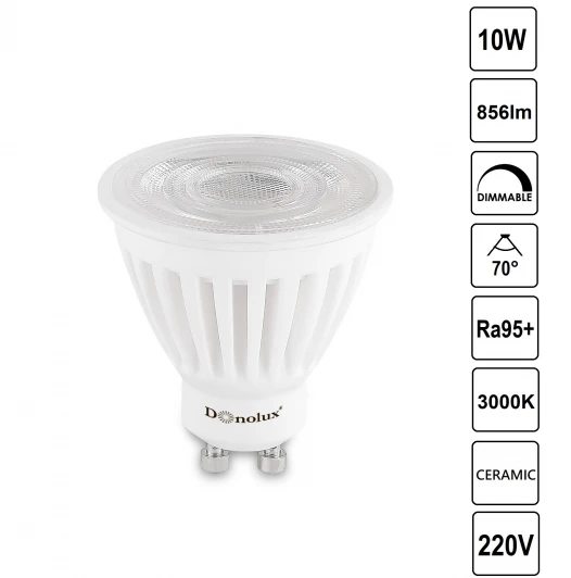 DL18275W10GU10 70Dim Светодиодная лампа Donolux DL18275 CERAMIC DL18275W10GU10 70Dim 10Вт, 3000K, 856Лм, Dim Triac