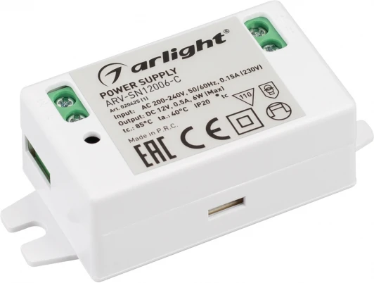 020425(1) Блок питания ARV-SN12006-C (12V, 0.5A, 6W) (Arlight, IP20 Пластик, 3 года) 020425(1)