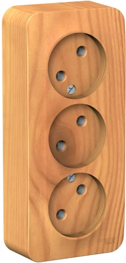 BLNRA000315 Розетка накладная тройная без заземления (ясень) Systeme Electric Blanca BLNRA000315