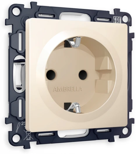 MA326010 Комплект механизма Ambrella Volt электрической розетки ALFA MA326010 Бежевый матовый с заземлением на винтовых зажимах 2P+E 16A-250V QUANT