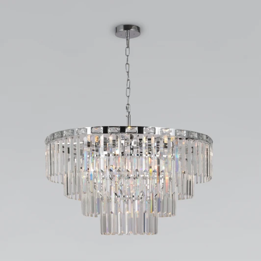 10130/10 хром Подвесная люстра Wi-Fi каскадная Elegante 10130/10 хром Eurosvet (220V, хрусталь, управление смартфоном, голосовое управление, умный дом - Minimir Home, Алиса, Маруся, Салют, на цепи)