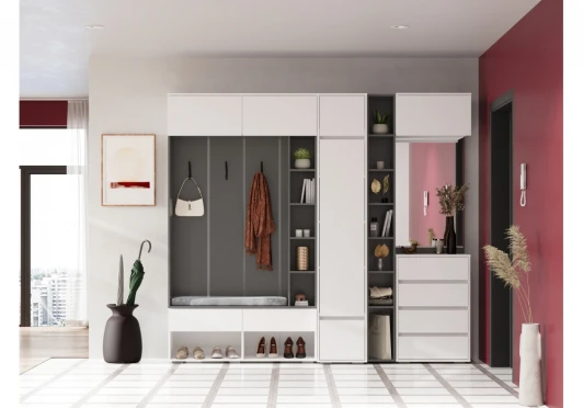 620674 Прихожая Woodville Роут белый / графит комплектация 3