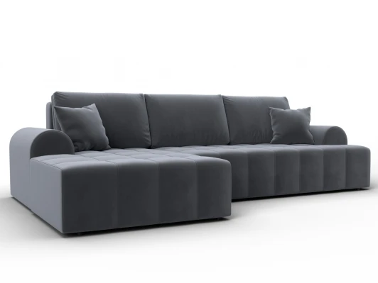 134748L Диван угловой Лига-080 угол левый (ДСП/Пластик/Велюр/Серый) Лига Диванов 134748L