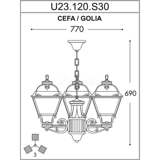 U23.120.S30.VXE27 Люстра подвесная уличная Fumagalli, 3 плафона, зеленый с черным и прозрачным