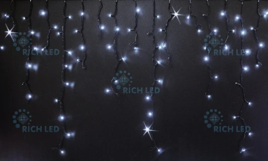 RL-i3*0.9F-B/W Гирлянда светодиодная Бахрома белая с мерцанием 220B, 144 LED, провод черный, IP54 RL-i3*0.9F-B/W Rich LED