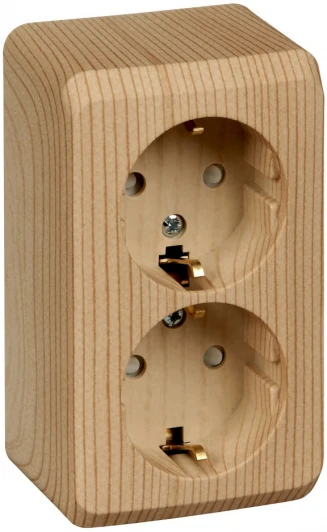 PA16-008D Розетка накладная двойная с заземлением и шторками (сосна) Systeme Electric Этюд PA16-008D