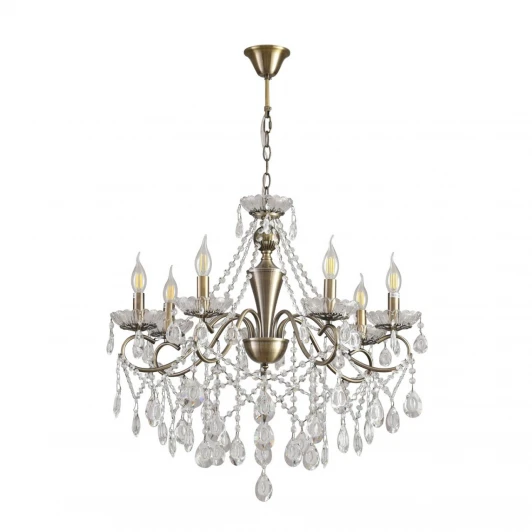 8346/7 Подвесная люстра с хрустальными подвесками в форме подсвечника Lumion Luina 8346/7 бронза/прозрачный, металл/хрусталь E14 7*40W 220V