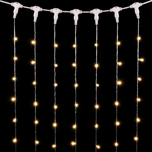 PCL602CAP-10-2WW Гирлянда Занавес с Колпачком 2 x 3 м Тепло-Белый 220В, 600 LED, Провод Прозрачный ПВХ, IP65