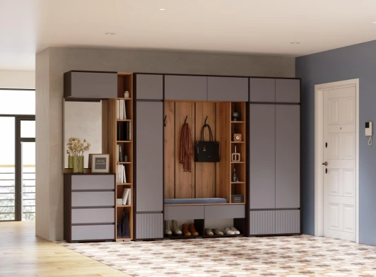 596589 Модульная прихожая Роут комплектация 2 (Роут венге / графит софт комплектация 2) Woodville арт.596589