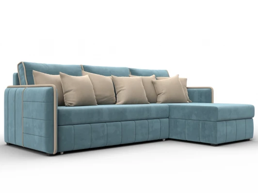 130987 Диван угловой Лига-078 угол универсальный (ДСП/Пластик/Велюр/Бирюзовый,Бежевый) Лига Диванов 130987