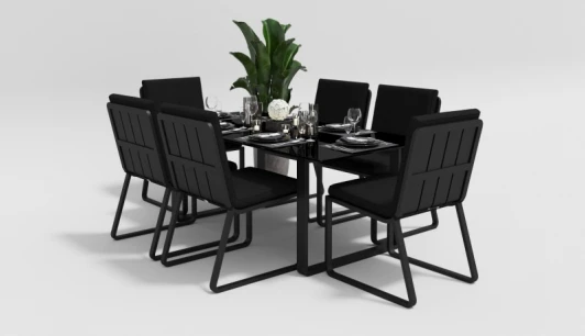 DVGL.010618.C2 Обеденная группа Gardenini Voglie (Алюминий,Закаленное стекло,Ткань/Темно-серый,Черный) DVGL.010618.C2