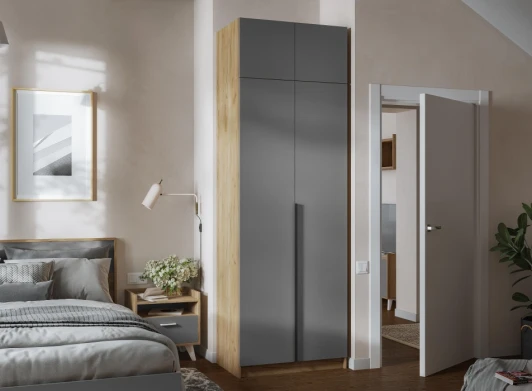 589123 Шкаф Широн 800 с антресолью (Широн 800 графит серый / дуб крафт золото с антресолью) Woodville арт.589123