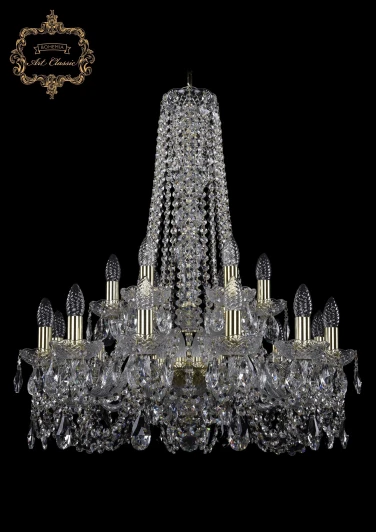 11.11.12+6.240.h-80.Gd.Sp Подвесная большая люстра Art Classic 11.11 11.11.12+6.240.h-80.Gd.Sp (220V, хрусталь, на цепи, подсвечник, свеча)