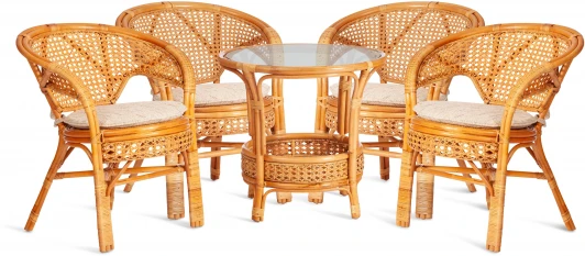 10534 Комплект Tetchair "PELANGI" 02/15 ( стол со стеклом + 4 кресла ) [с подушками]