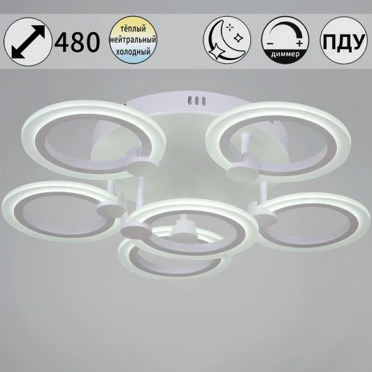 09501-0.3-5+1 WH Потолочная люстра на штанге светодиодная с пультом регулировкой цветовой температуры, яркости и ночным режимом Reluce 09501-0.3-5+1 WH (220V)