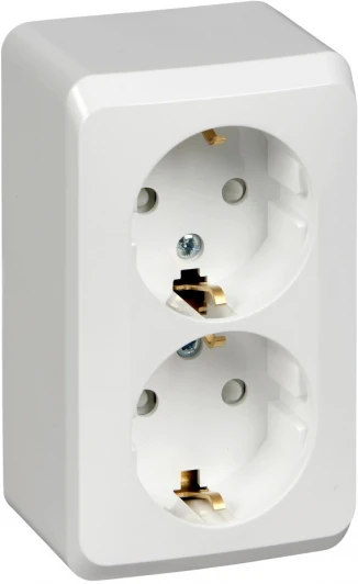 PA16-008B Розетка накладная двойная с заземлением и шторками (белый) Systeme Electric Этюд PA16-008B