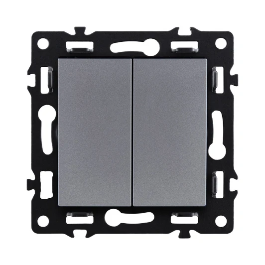 AS-004GY Выключатель 2-клавишный 10А/250В серый Kollinger Asthetik AS-004GY