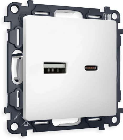 MA131010 Комплект механизма Ambrella Volt розетки ALFA MA131010 Белый матовый 2USB A+C 20W быстрая зарядка QUANT