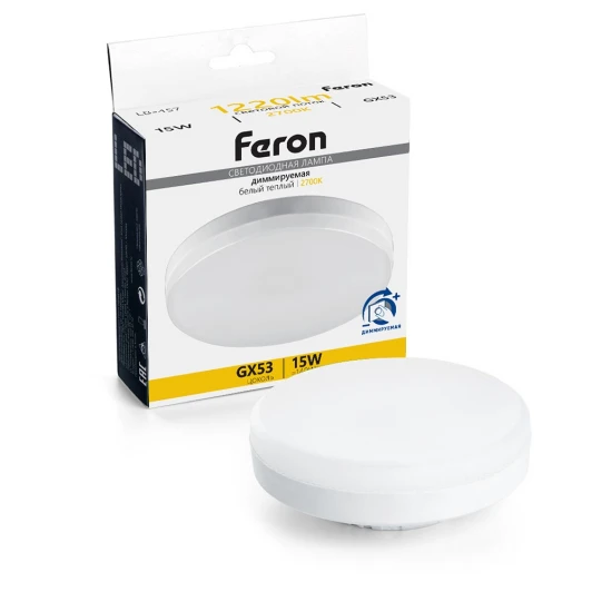 51067 Лампа светодиодная GX53 таблетка диммируемая 15W 230V GX53 2700К Feron LB-457 51067