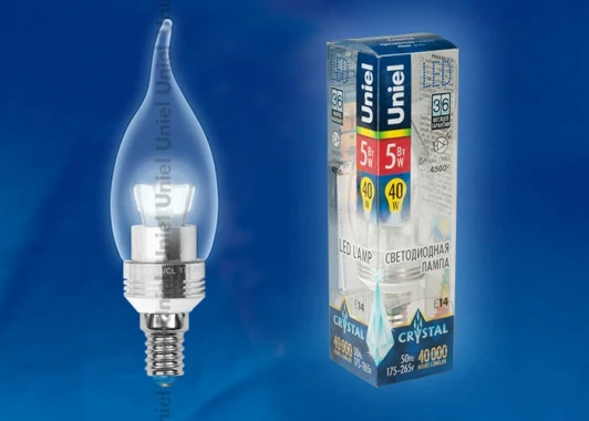 LED-CW37P-5W/NW/E14/CL ALC02SL пластик Лампочка светодиодная свеча на ветру прозрачная E14 5W 4500K Uniel LED-CW37P-5W/NW/E14/CL ALC02SL