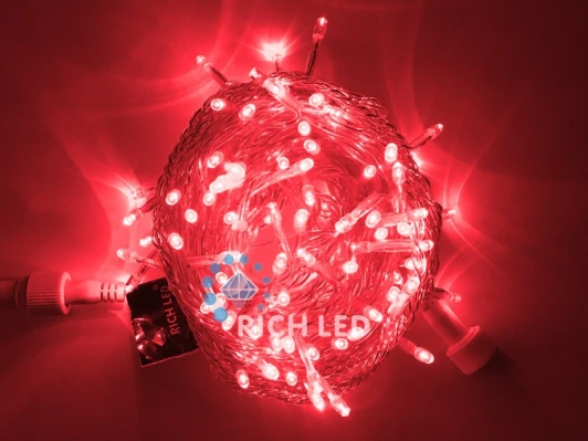 RL-S10C-220V-T/R Гирлянда светодиодная красная постоянного свечения 220B, 100 LED, провод прозрачный, IP54 RL-S10C-220V-T/R Rich LED
