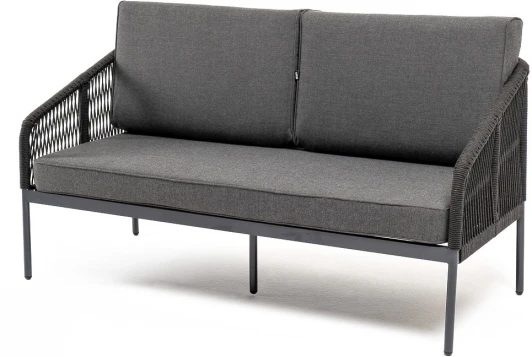 KAN-S-2-001 RAL7024 Mua D-grey(D-gray027) "Канны" диван 2-местный плетеный из роупа, каркас алюминий темно-серый (RAL7024) муар, роуп темно-серый круглый, ткань темно-серая 027 4SIS арт.УТ-00006845
