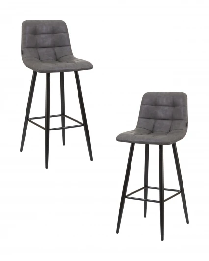 SET-2 8078-LML NICOLE Набор 2 шт Стул барный DOBRIN NICOLE (черные матовые ножки, серая антрацитовая винтажная экокожа (RU-08))