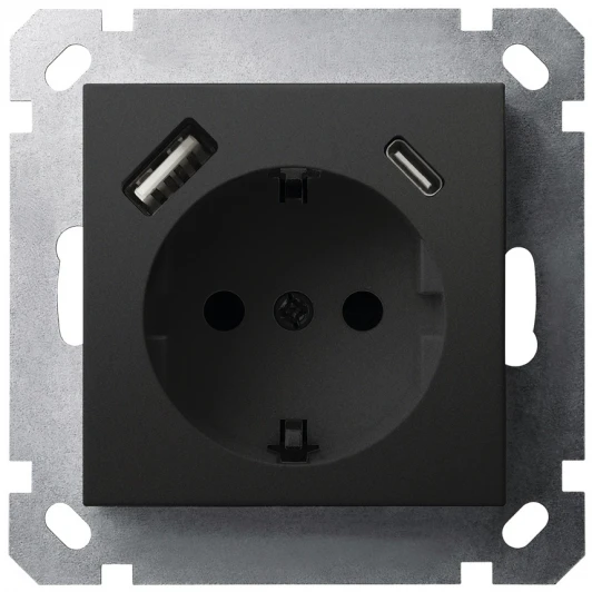 G5501USB-25PB Розетка со шторками с USB Type A+С (черный матовый) Jasmart G-Classic G5501USB-25PB