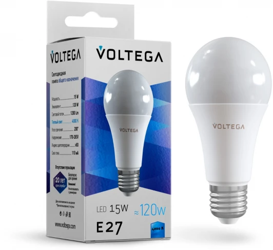 7157 Лампочка светодиодная белая груша E27 15W Voltega General Purpose Bulb 15w 7157
