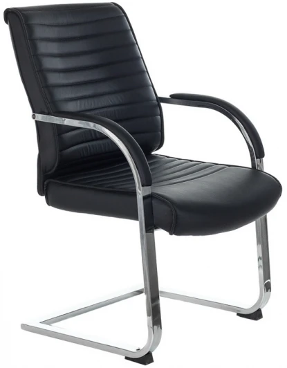 T-8010N-LOW-V/BLACK Кресло Бюрократ T-8010N-LOW-V черный Leather Black эко.кожа низк.спин. полозья металл хром