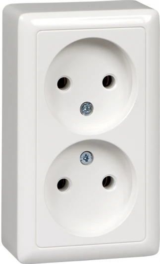 RA16-237-B Розетка накладная двойная без заземления (белый) Systeme Electric HIT RA16-237-B