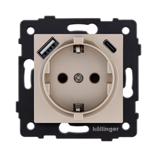 REA-004GD Розетка штепсельная SCHUKO 16A/250 В с USB A+C 20W, золотой Kollinger REA-004GD для Aspekt, Eleganz, Reflex