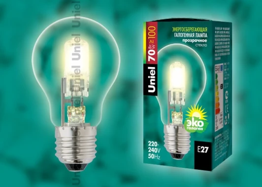 HCL-70/CL/E27 pear Лампочка галогенная шар прозрачная E27 70W Uniel HCL-70/CL/E27 pear