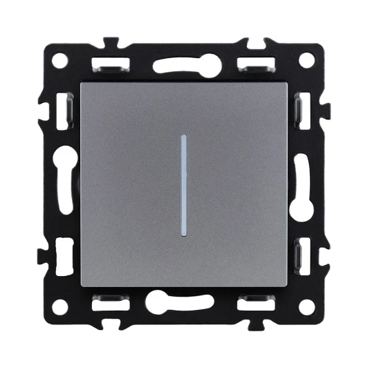AS-008GY Выключатель 1-клавишный проходной 10А/250В с LED подсветкой, серый Kollinger Asthetik AS-008GY