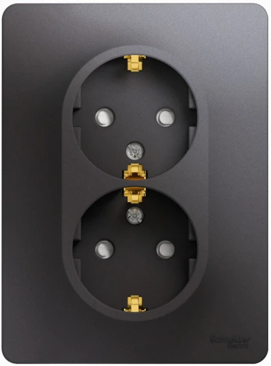 GSL001326 Розетка встраиваемая двойная с заземлением и шторками (графит) Systeme Electric Glossa GSL001326