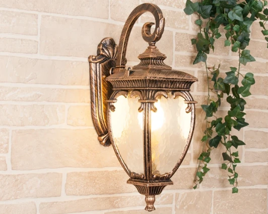 GLYF-8024D Настенный фонарь уличный Elektrostandard Andromeda черное золото GLYF-8024D (220V, под старину, IP44)