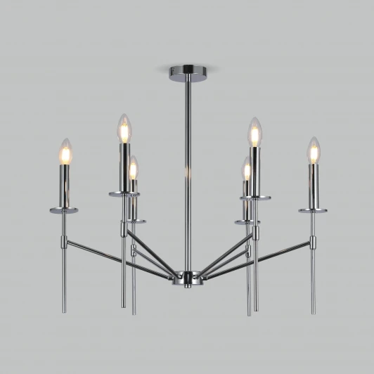 60142/6 хром Потолочная люстра Wi-Fi на штанге Eurosvet Anders 60142/6 хром (220V, управление смартфоном, голосовое управление, умный дом - Minimir Home, Алиса, Маруся, Салют, свеча)