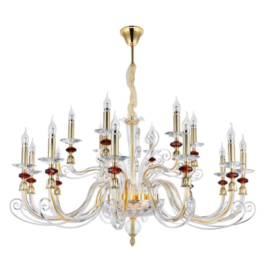 CATARINA SP12+6 GOLD/TRANSPARENT-COGNAC Подвесная люстра Crystal Lux Catarina SP12+6 GOLD/TRANSPARENT-COGNAC