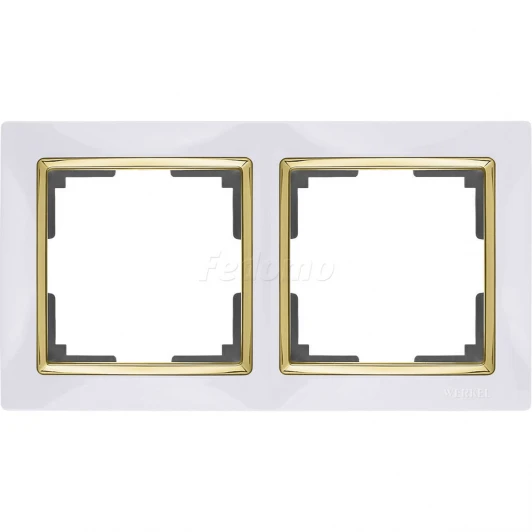 WL03-Frame-02-white-GD Рамка на 2 поста Werkel Snabb, белый с золотом