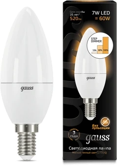 103101107-S Лампочка светодиодная E14 7 Вт 520 lm 3000K нейтральное желтое свечение Gauss Candle 103101107-S